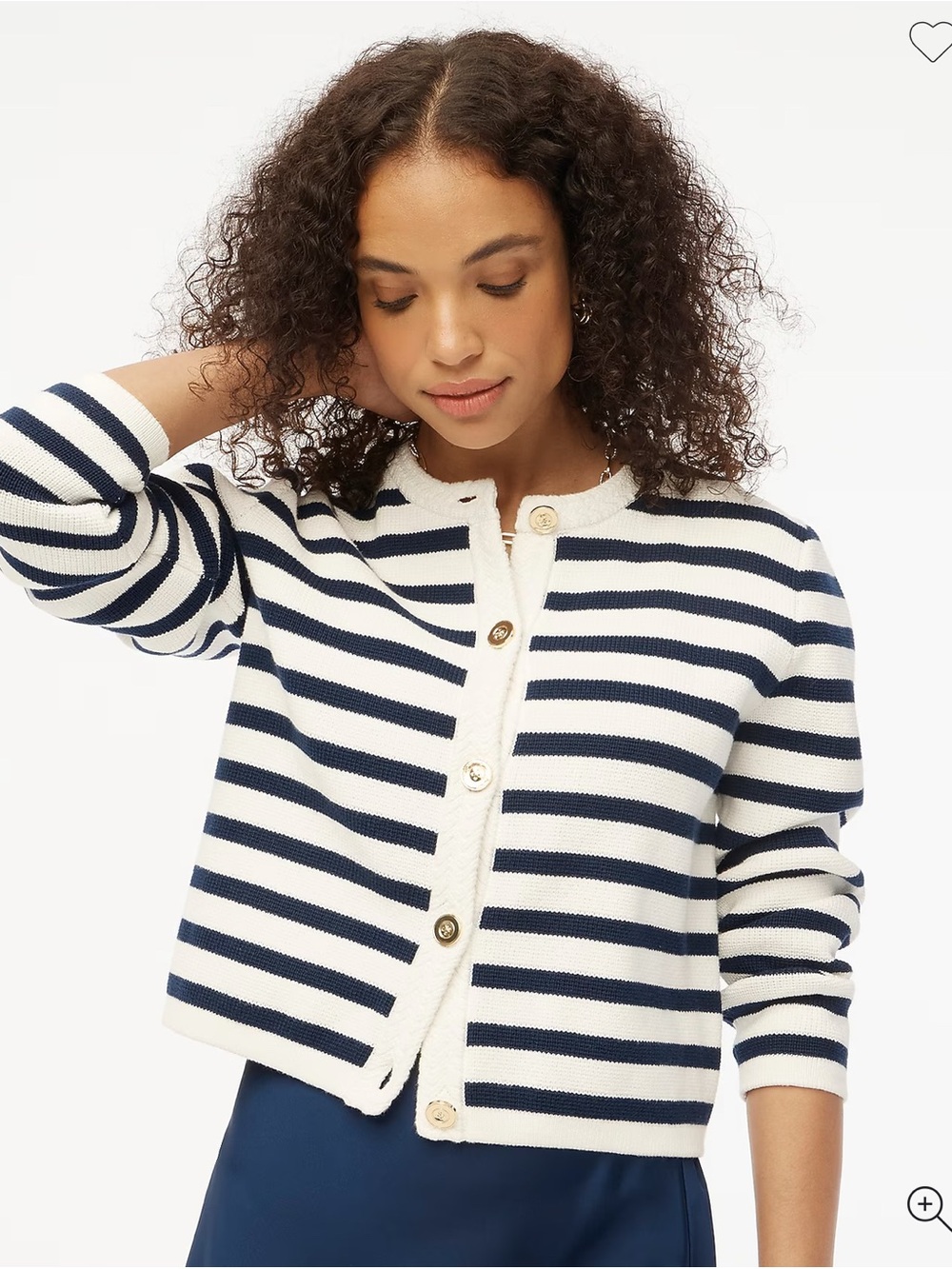 J. Crew Factory Navy and White Striped Button-Front Cardigan